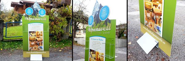 Alpenwelt Hotel Flachau - Aufsteller mit Prospekthalter Alpenwelt Hotel Flachau - Aufsteller mit Prospekthalter