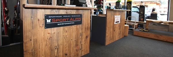 Sport Alpin Werfenweng - Shopmoebel mit direkt bedruckten 3-Schichtplatten mit Altholzoptik Sport Alpin Werfenweng - Shopmoebel mit direkt bedruckten 3-Schichtplatten mit Altholzoptik